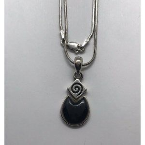 925 pendant black glass / stone with snake chain sterling silver Necklace